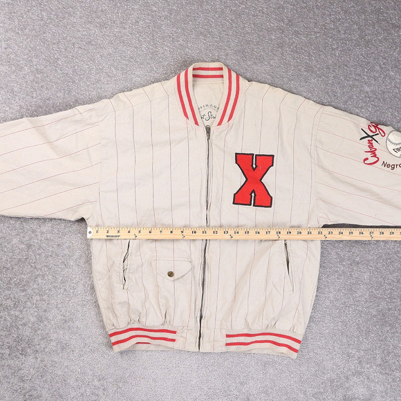 Vintage 90s Mirage Cuban Giants Baseball Large Beige Bomber Jacket - Picture 4 of 14